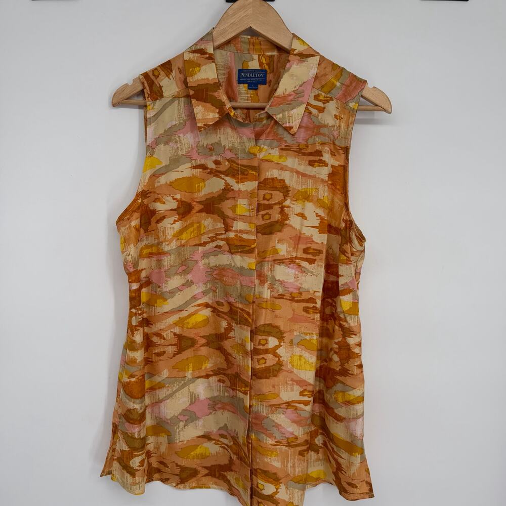 Pendleton‎ Top Women’s Large Silk Abstract Button Down Sleeveless Feminine